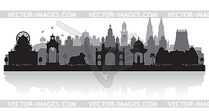 Mysore India city skyline silhouette - vector clipart