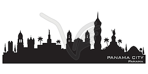 Panama city skyline silhouette - white & black vector clipart