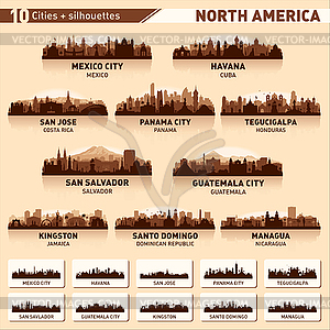 City skyline set. 10 city silhouettes of North - vector clipart