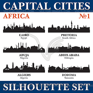 Capital cities silhouette set. Africa. Part  - vector clip art