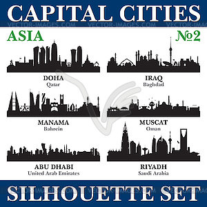 Capital cities silhouette set. Asia. Part  - vector image