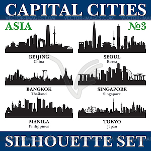 Capital cities silhouette set. Asia. Part  - vector clipart