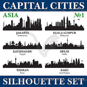 Capital cities silhouette set. Asia. Part  - vector image