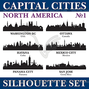 Capital cities silhouette set. North America. Part  - vector clipart