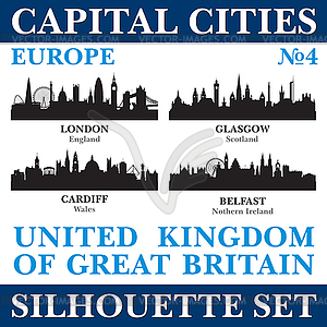 Capital cities silhouette set. Europe. Part  - vector clipart