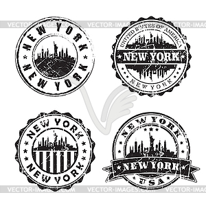 Нью-Йоркская марка, почтовый штемпель горизонта. Силуэт Почтовый - изображение в формате EPS