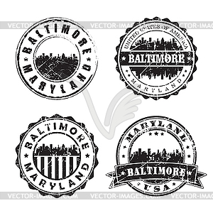 Baltimore Maryland Stamp Skyline Postmark. - vector image