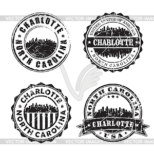 Charlotte North Carolina Stamp Skyline Postmark. - vector image