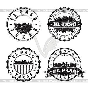 Техасская марка Эль-Пасо, почтовый штемпель Skyline. Силуэт - стоковый клипарт