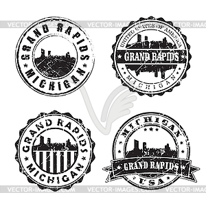 Grand Rapids Michigan Stamp Skyline Postmark. - vector clipart
