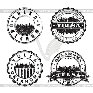 Tulsa Oklahoma Stamp Skyline Postmark. Silhouette - vector image