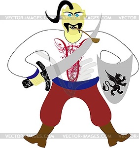 Ukrainian cossack with a shield and sword(illustration) - vector clip art