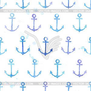 Seamless watercolor pattern with anchors. background - vector image