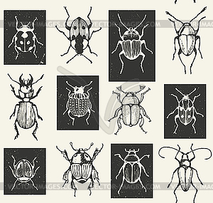 Seamless entomological pattern with bugs - vector clip art