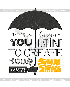 Poster with hand holding umbrella and text - vector clipart