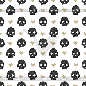 Seamless pattern with skulls and hearts. Modern - vector image