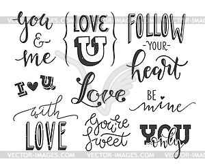 Set of romantic calligraphic headlines for - vector image