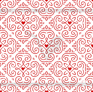 Seamless ornate pattern with hearts - vector clip art