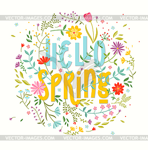 Hello Spring. Floral background - vector image