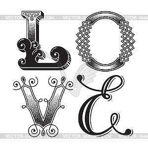 Word love. Original lettering poster - vector clip art