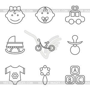 Детские связанные с плоским набор иконок - векторный клипарт