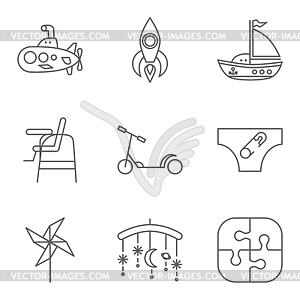 Baby thin line related icon set - vector image