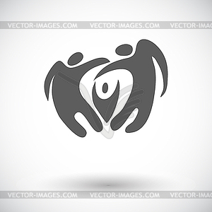 Elegant abstract family flat icon - white & black vector clipart