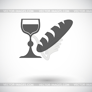 Bread and wine single icon - vector image