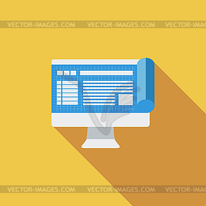 Monitor whit blueprint - vector image