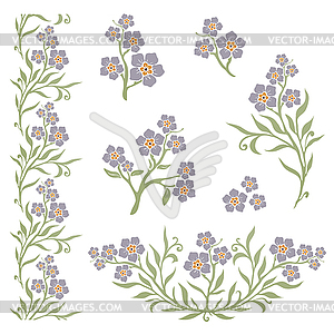 Forget-me-not (myosotis) graphic flowers - vector clipart