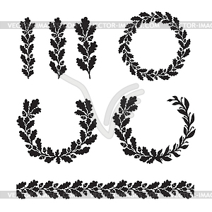 Silhouette oak wreaths in different shapes - vector clipart