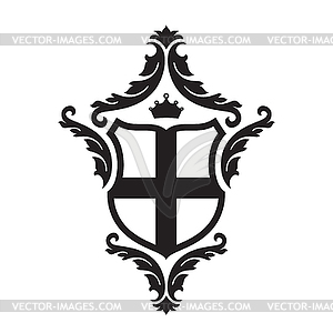 Coat of arms - shield with crossn, crown and - vector clip art
