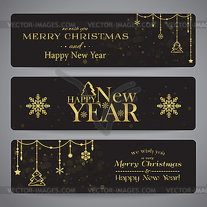 Merry Christmas banners with beads - vector image