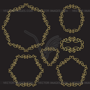 Set of decorative borders, line art filigree frames - color vector clipart