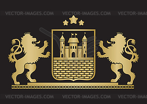 Coat of arms - shield with fortress, brick wall - vector image