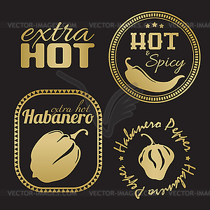 Extra hot chili and habanero pepper labels - vector image