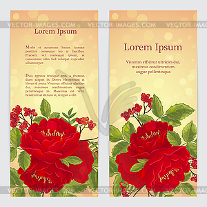 Flyers with roses and rowan berries - vector image