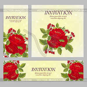 Flyers with roses and rowan berries - vector clip art