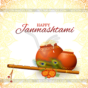 Поздравительная открытка Happy Krishna Janmashtami - изображение в векторе