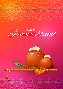 Поздравительная открытка Happy Krishna Janmashtami - векторное изображение EPS