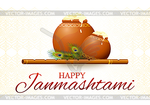 Поздравительная открытка Happy Krishna Janmashtami - иллюстрация в векторе