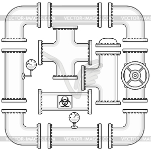 Kit for pipeline construction include pipes, caps, - vector clipart