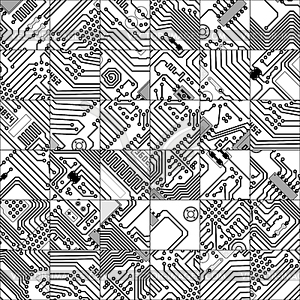 Thirty Six Unique Tiles with Circuit Board Theme - vector image