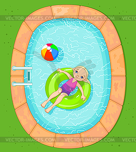 Девушка в бассейне - цветной векторный клипарт