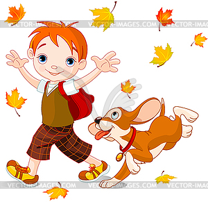 Boy Walks to School - vector clipart / vector image