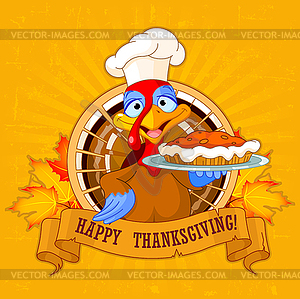 Turkey Holds Pie - vector clip art