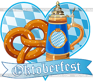 Oktoberfest pretzel and mug - vector clipart