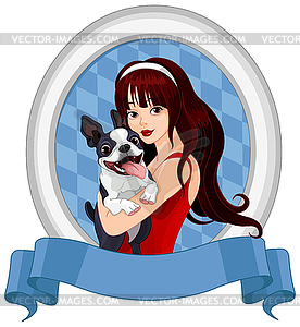 Girl with Boston Terrier - vector image