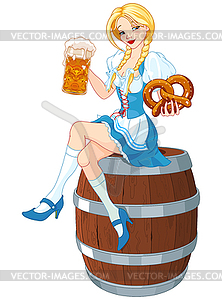 Oktoberfest Girl on Keg - vector clipart