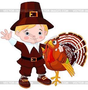 Pilgrim and Turkey - vector clipart